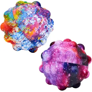 FORYNXHWIN 2 Stück Pop It Fidget Stressbälle, bunte Silikon-3D-Push-Bubble-Pop-It-Stressball, sensorischer Ball, Spielzeug für Kinder und Erwachsene, Handübung, Partytütenfüller für Kinder