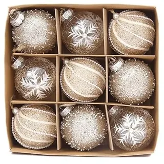 9er Set edle XXL Befüllte Weihnachtskugeln Ø 8cm Champagner-Farbe Weihnachtsbaum Kugeln Christbaumkugeln Weihnachts-Deko Christbaum-Schmuck (Variante 3)