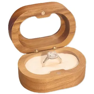 Jumpeak Schmuckkasten Schmuckkästchen Holz,Ringbox Verlobung,Geschenke für Frauen,Walnußholz (rund,elliptisch,quadratisch,portabel,klein,portabel, Schmuckaufbewahrung,Aufbewahrungsbox mit Deckel,Präsentationsbox), Schmuckkästchen,Ringbox Hochzeit 1-2 Ringe,schmuckkästchen klein weiß elliptisch | Ø 7 cm x 5 cm x 3.4 cm