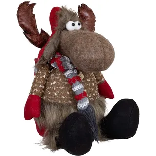 Elch 30cm (33cm) Hirsch sitzend Dekofigur Rentier Weihnachtdekoration rot