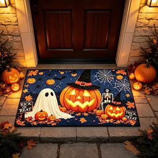 Liocwocne Halloween Fußmatte, Fussmatte Herbst Draußen | Rutschfest und Saugfähig, Trick or Treat Dekorative Türmatte für Haustür, Flur und Party Deko Halloween(A,60*90)