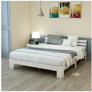 Flieks Holzbett, Doppelbett Ehebett Massivholzbett Bettgestell 140 x 200 cm weiß