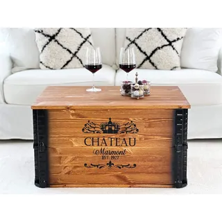 Uncle Joe ́s Truhe Chateau Couchtisch Truhentisch im Vintage shabby chic Style aus Massiv-Holz in braun mit Stauraum und Deckel Holzkiste Beistelltisch Landhaus Wohnzimmertisch Holztisch nussbaum