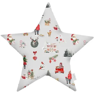 X-Mas Zierkissen, Mehrfarbig, Textil, Weihnachten, Füllung: Vlies,Vlies, Stern, 44x44x10 cm, Oeko-Tex® Standard 100, Wohntextilien, Kissen, Dekokissen