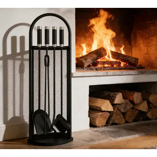 Kingson Kaminbesteck-Set 5-teilig, 22 x 16 x 66 cm, Kaminzubehör, komplettes Kaminwerkzeug-Set für effiziente Kaminwartung, Schwarz