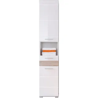 trendteam Mezzo Hochschrank 37 x 182 x 31 cm Weiß Hochglanz/Holz