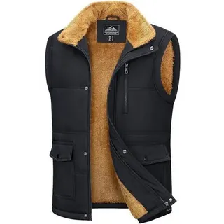 Herren Outdoor Winterweste Gefüttert Fleeceweste Anglerweste Schwarz