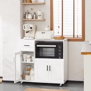 SoBuy Sideboard auf Rollen Küchenwagen Mikrowellenschrank Rollwagen Fsb78-w