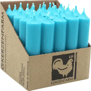 Stabkerzen aus Paraffin, 100/22 mm, Türkis, KERZENFARM HAHN, Brenndauer ca. 4h, 25 Stück pro Verpackung