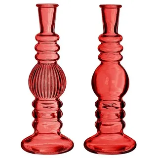 NaDeco Glasvase 'Florence' 2er Set - Farben und Größen wählbar | Kerzenvase | Bunte Glasvasen | Deko Vasen | Ausgefallene Deko Vasen | Farbige Glasvasen, Farbe:Rot, Größe:h.23 Ø8.5