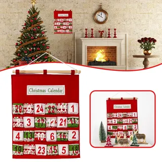 Stoff-adventskalender Zur Wandmontage Mit 24 Fächern, Weihnachtsdekoration, Aufbewahrung Für Süßigkeiten, Festliche, Mehrlagige Tasche