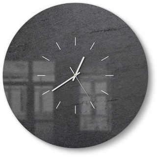 DEQORI Wanduhr 'Schiefertafel Stein-Optik' (Glas Glasuhr modern Wand Uhr Design Küchenuhr) grau|schwarz 50 cm x 50 cm