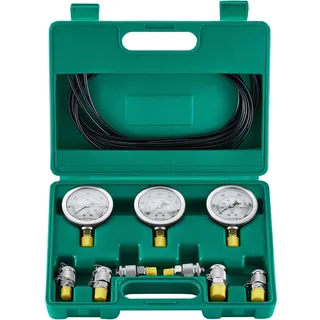 Vevor Hydraulikdruck-Testset, 250/400/600 bar, 3 Messgeräte, 6 Testkupplungen, 3 Testschläuche, Bagger-Hydraulik-Testmanometer-Set mit Tragbarer Tragetasche für Bagger, Traktoren, Baumaschinen