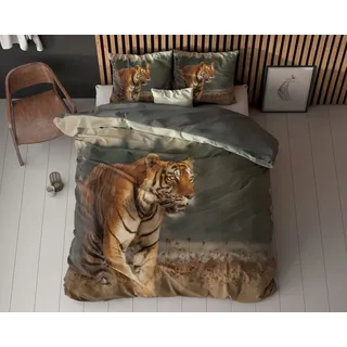 Sitheim-Europe Bettwäsche Tiger Bettbezug & Kissenbezüge, Mikrofaser, 3 teilig, Weich, geschmeidig und wärmeregulierend braun
