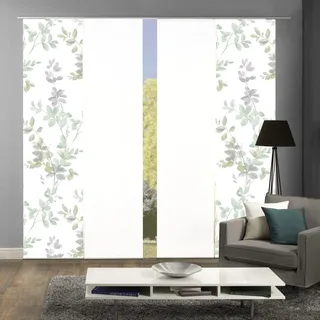 HOME WOHNIDEEN 084646 Schiebegardine ALYA, halbtransparent, Ranken-Motiv 245x60 cm, Farbe:Salbei, Größe:245 x 60 cm, Anzahl:4X
