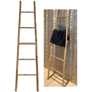 MSV Handtuchleiter mit 5 Sprossen Handtuchhalter Dekoleiter Badetuchhalter Badmöbel Bad Kleiderhalter Handtuchständer Bambus 150cm Braun