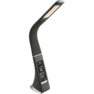 LED Schreibtischleuchte mit Touchdimmer Digitale mit Uhr Wecker Leselampe Leseleuchte Grau (Schreibtischlampe, Nachttischleuchte, Nachttischlampe, Lichtfarbe einstellbar, Temperatur-Anzeige)
