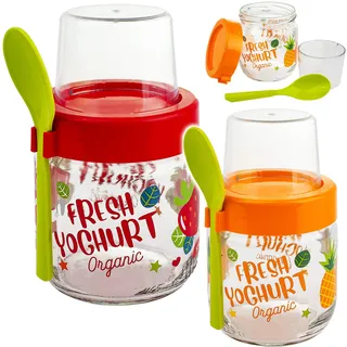 alles-meine.de GmbH Glas - Salatbecher/Joghurtbecher/Müslibecher - to go - mit Löffel + Deckel + mit Einsatz - 425 ml - BPA frei - Erwachsene & Kinder - Joghurt Müsli - Obst ..