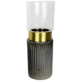 Signature Home Collection Tischvase Tischvase 2-teilig grau gerillt mit Goldrand (1 Stück, 2-teilige Glasvase), oberer Teil abnehmbar, als Windlicht nutzbar grau 28 cm
