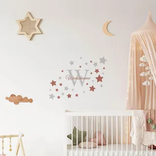 Muralo - Wandtatto für Kinderzimmer Deko Babyzimmer-Deko - Wandsticker, Wandaufkleber Deko für Mädchen, Jugend, Namensschild - Buchstabe mit Name und Sternchen - Br.75-Hö.50cm