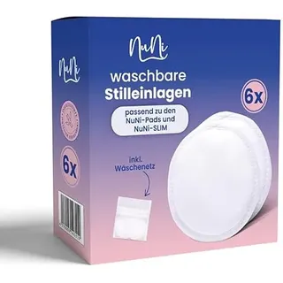 NuNi waschbare Stilleinlagen - 6 Stück inkl. Wäschenetz passend für NuNi Silikonpads und Still-BHs - superweich und wiederverwendbar