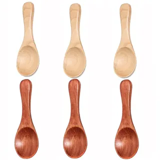 Kleine Holzlöffel,Mini Holz Teelöffel Kaffeelöffel Eis Salzlöffel Honig Kaffee Tee Zucker Salz Marmelade Senf Gewürze Holzlöffel für Küche Gewürzöl Eiscreme Milchpulver,6 Stück Mischfarbe 9.5x3.3cm