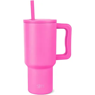 Simple Modern Thermobecher mit Strohhalm und Griff | Isolierter Edelstahl-Trinkbecher Eiskaffee-Reisebecher | Geschenke für Frauen und Männer | Trek | 890ml | Raspberry Vibes