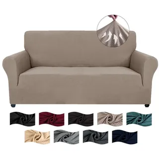 LuxusKollektion Sofahusse Sofabezug rutschfest elastisch Jacquard Armlehnen Khaki 2 Sitzer