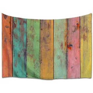 A.Monamour Wandteppich Bunte Vintage Holzbretter Bemalten Bretter Holz Textur Hintergrund Tuch Mandala Boho Hippie Psychedelic Tapisserie Wandbehang Wanddekoration Modern Abstrakte Kunst