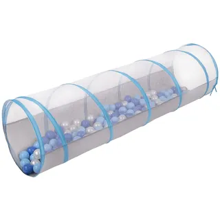 Selonis Spieltunnel Für Kinder Mit 100 Bälle Pop Up Krabbeltunnel Mit Bällen Drinnen Und Draußen, Grau-Blau:Babyblau/Blau/Perle