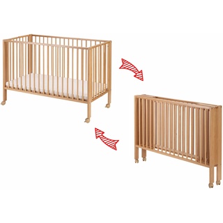 Tissi faltbares Kinderbett “Jori” / Babybett inkl. Matratze, Tissi: Buche Weiß