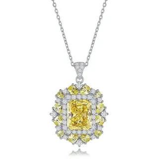 DANIEL CLIFFORD Kette mit Anhänger 'Clea' Damen Halskette Silber 925 Kristall-Anhänger gelb (inkl. Verpackung), größenverstellbare Silberkette 39cm - 45cm, Statement-Kette silberfarben