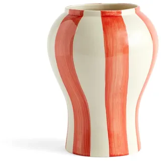 Hay Vase Sobremesa Stripe S aus Steingut hergestellt, Farbe: Weiß/Rot, Maße: H: 22cm, D: 19 cm, AB615-A601-AB27