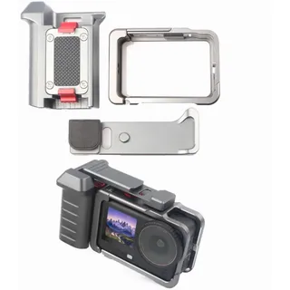 Grip Kit für DJI Osmo-Action 6, Aluminium Kamerakäfig mit Ergonomischem Seitengriff, Handgelenkband und Cold-Shoe-Auslöser, Silber