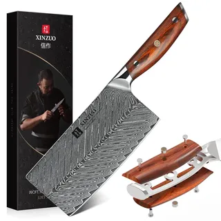 XINZUO Damaststahl 18cm Hackmesser, Profi Hackbeil Scharfe Klinge Chinesisches Kochmesser, Edelstahl mit hohem Kohlenstoffgehalt Küchenmesser, Ergonomischer Rosenholz Griff – Yi Serie