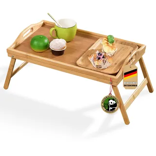 Floordirekt Betttablett, Serviertablett mit Füßen, Holztablett aus Bambus, Frühstückstablett für Bett, Multifunktional klappbar, Betttisch Tablett, Größe 50 x 30 x 23 cm (Utah)