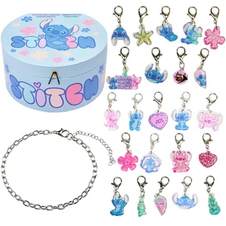 Get Trend Disney Stitch Schmuck Adventskalender 2026 Kinder | Armband in Silberoptik & 23 Charms, 24 Türen, Weihnachts Countdown Kalender, Geschenke für Mädchen (Blau Stitch)