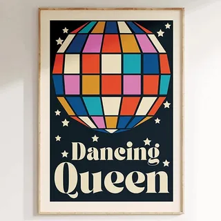 Vintage Discokugel Poster Drucke Retro Ästhetisches Poster Tanzende Königin Poster Wandkunst Retro Disco Kunst Bunte Ästhetische Malerei 70er Jahre Poster Trendy Retro Leinwand Wandkunst 40,6 x 61 cm