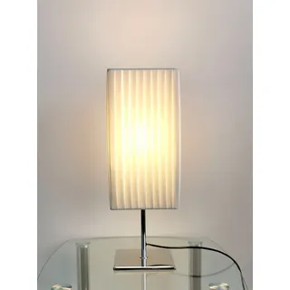TRANGO Stehlampe, 2022 Design Tischleuchte mit Plissee Lampenschirm & Chrom Lampenfuß *CANNES* Tischlampe mit 1x E27 Lampenfassung für LED Leuchtmittel (nicht enthalten) Wohnzimmer Lampe, Nachttischlampe, LxBxH: 14x14x43cm, Fensterbank Leuchte, Schreibtischleuchte Eckig