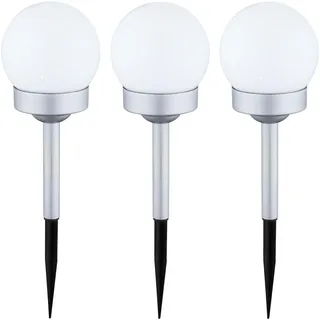 bmf-versand® Solarlampen für Außen Kugel mit LED 3er Set - Solarleuchten Garten Deko 3 Stück - Gartendeko Solar Groß - Solarlampe Weiß Rund Spieß - Wegeleuchte Höhe 30 cm - Gartenbeleuchtung Kugeln