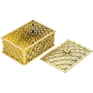 Vintage Schmuckkästchen Schatztruhe Gold, Rechteckige PET Schachtel | Schmuckdose Klein, Dekorative Gastgeschenkbox für Hochzeit und Valentinsfeier, Elektroplattierte Verpackung