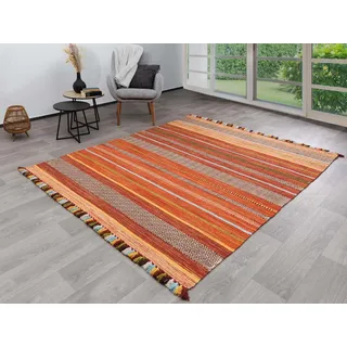 Steffensmeier Handwebteppich Turbat | Antistatisch | 100% Baumwolle | Terra, handgewebt, Größe: 170x230 cm