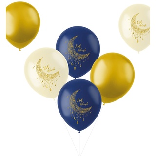 Folat Eid Mubarak Ramadan Dekoration - Ballons Gold Weiß Blau 33 cm 6 Stück - Eid Deko Stern Mond Zubehör Ramadan