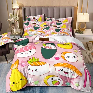 VOGIAY Anime Sushi Bettwäsche 135x200 Bettwäsche Set für Kinder und Teenager Bettbezug für Jungen und Mädchen mit 1 Kissenbezug 80x80, Mikrofaser Bettwäsche Sets, Bequem und Hautfreundlich