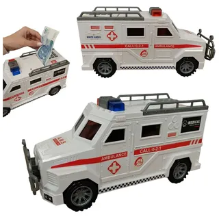 COIL Spardose Elektronisches Spardose, Sparschwein, Krankenwagen, Safe, Sparschwein, Banknoten und Münzen, Soundeffekte, Maße:32x12,5x16 cm weiß