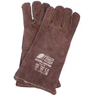 Nitras Grillhandschuhe hitzebeständig aus Leder Backhandschuhe Ofenhandschuhe 1 Paar feuerfest für Raucher Backofen - Braun