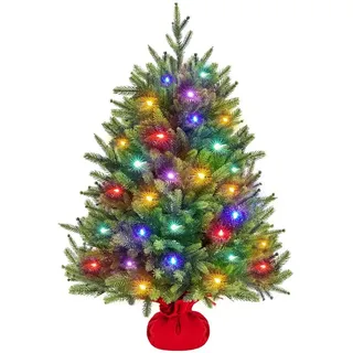 Yaheetech Künstlicher Weihnachtsbaum 61/91,5 cm H Tisch-Weihnachtsbaum mit LED-Beleuchtung, Mini-Weihnachtsbaum vorbeleuchteter Weihnachtsbaum grün 91.5 cm