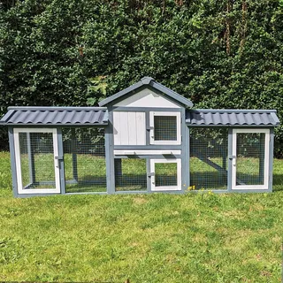 nyvi Kleintierstall XXL mit Auslauf 203 x 85 x 53 cm grau