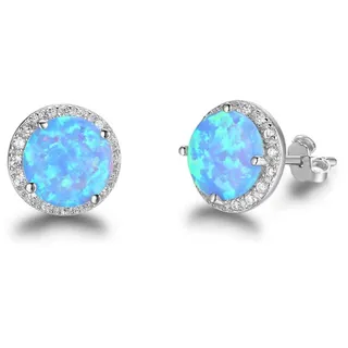 925 Sterling Silber Ohrstecker Rund Weiß Rosa Blau Opal Ohrringe Mit Zirkonia Schmuck Geschenk