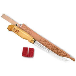 Marttiini Fischfiliermesser Rapala Fish N Fillet Filetiermesser und Messerschärfer, Griff: verstärkte Birke/lackiert, Scheide aus echtes genarbtes Leder braun 32 cm